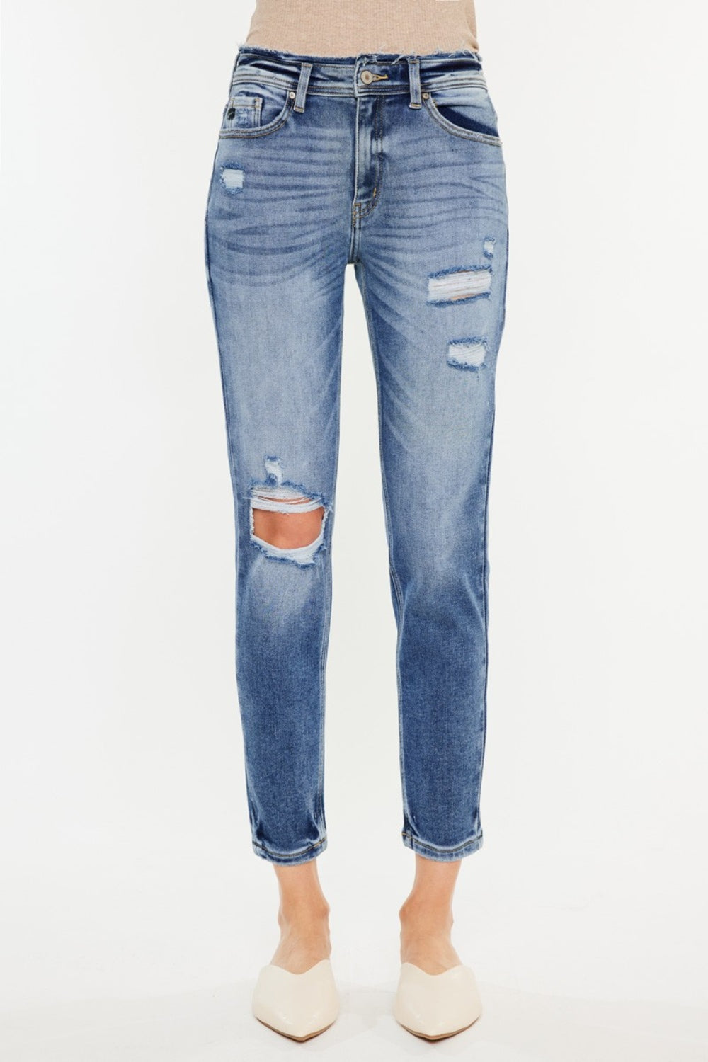 Kancan High Rise Distressed Mom Jeans