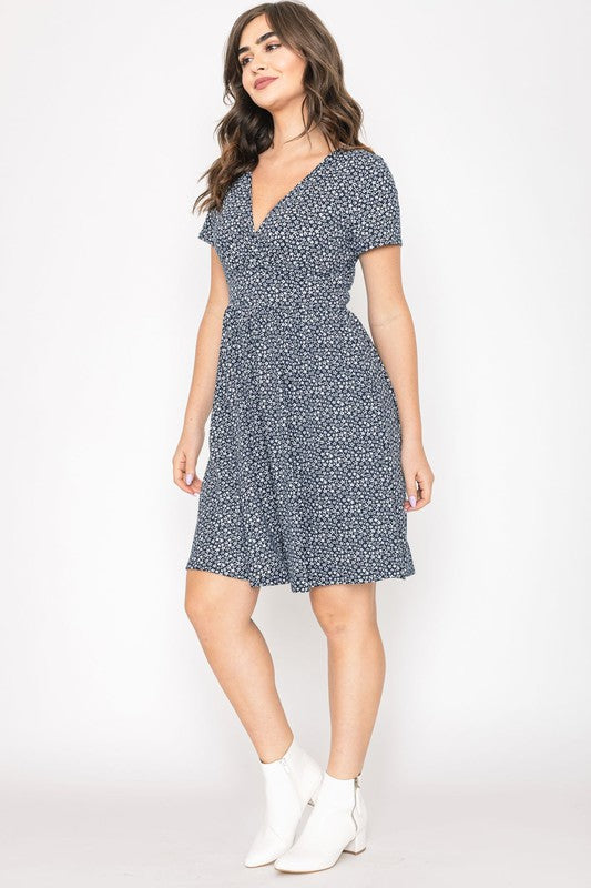 Ditsy Surplice Fit and Flare Midi Dress