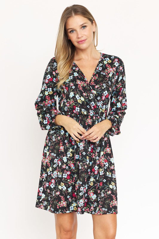 V-Neck Flowy Floral Mini Dress