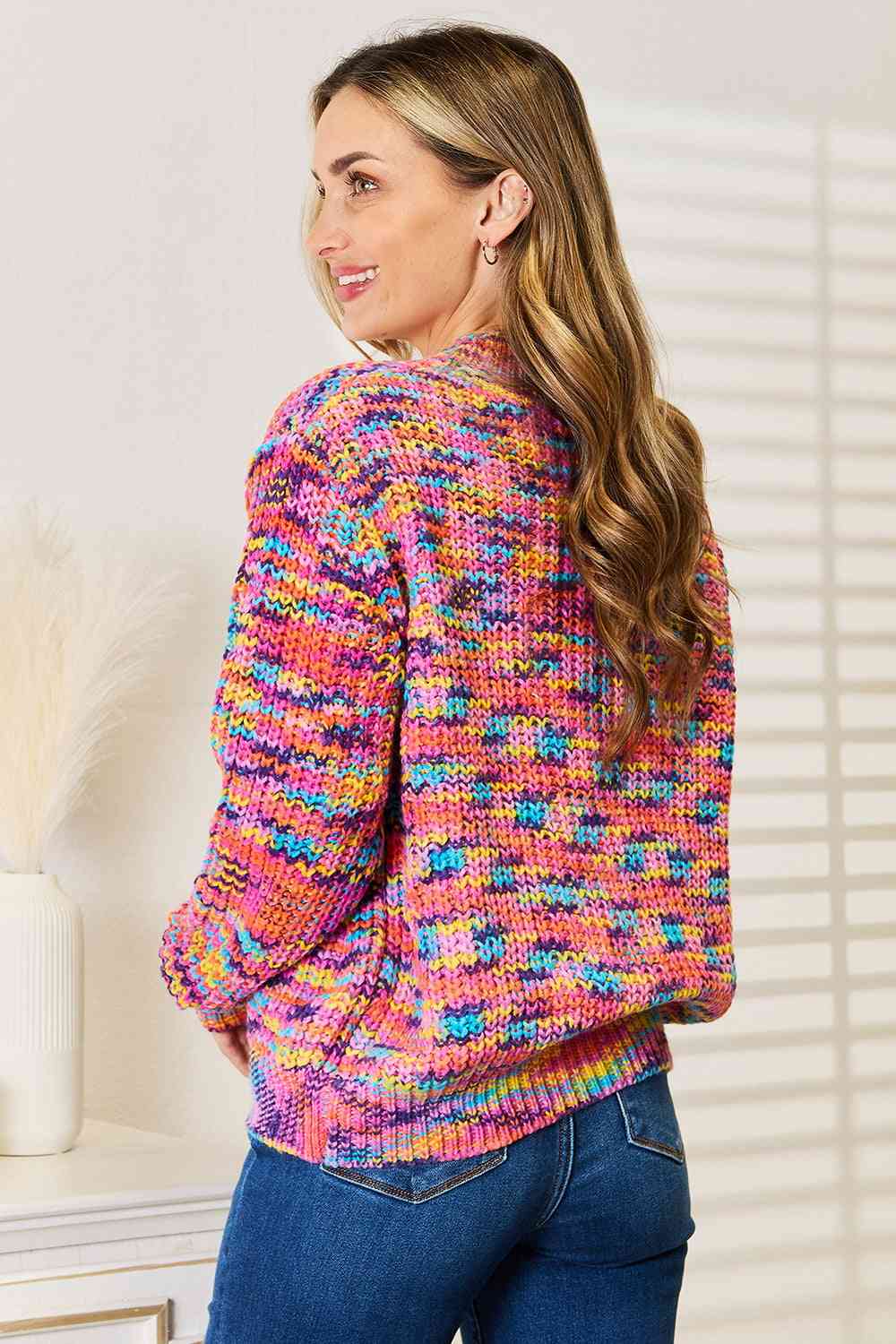 Woven Right V-Neck Long Sleeve Cardigan